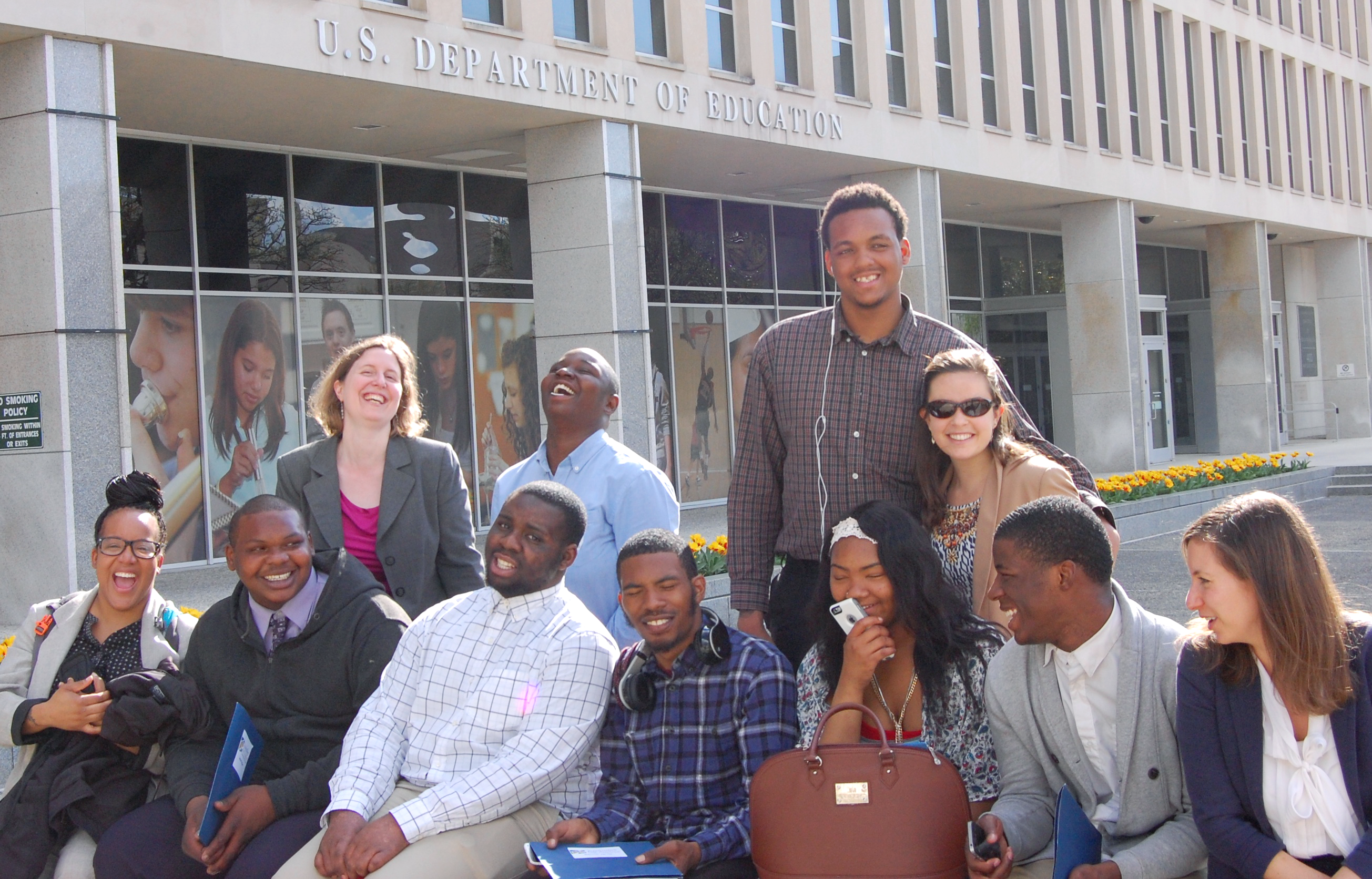 J4J youth advocates outside the US Dept. of Education in a 2015 trip to Washington, DC.