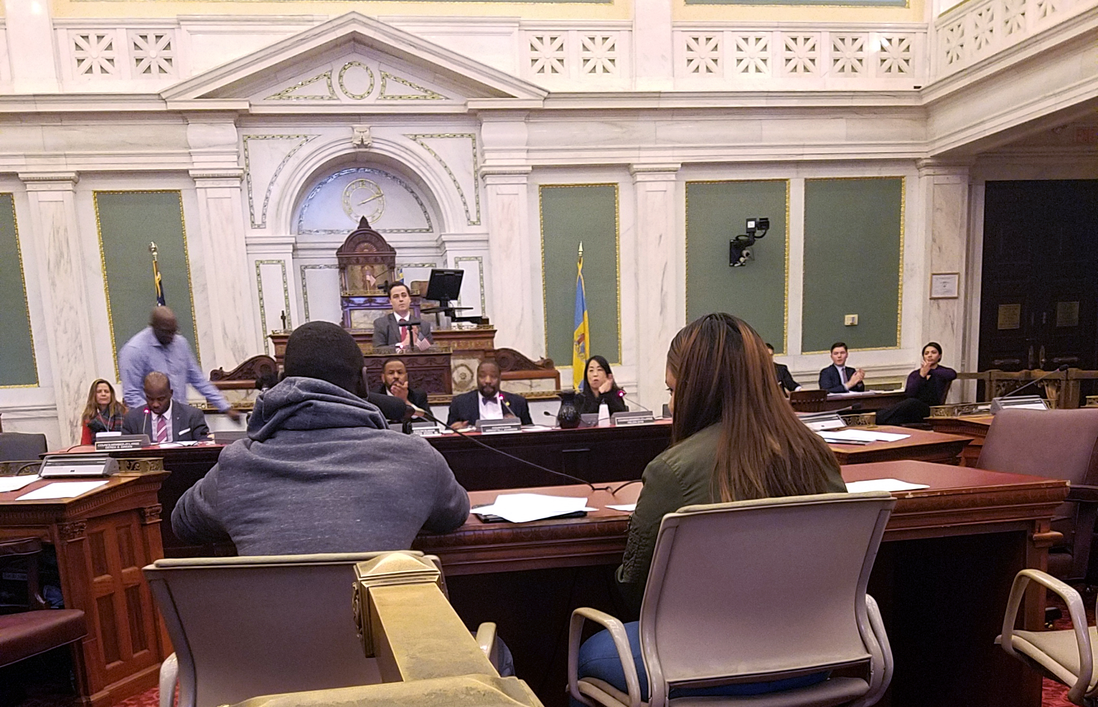 Youth advocates from J4J reading their poem and testifying at a 2017 Philadelphia City Council Hearing.