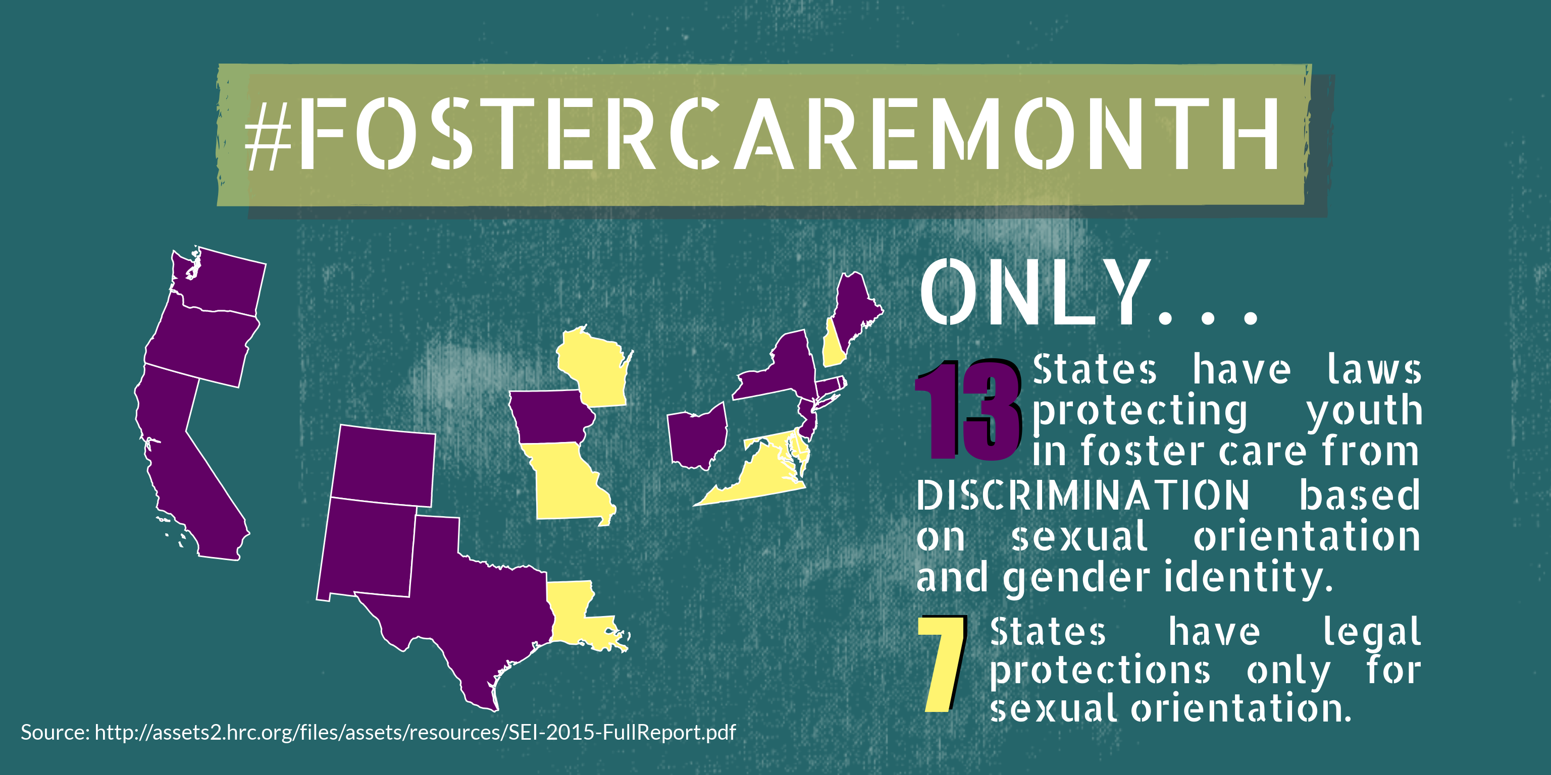 Infographic: only 13 states protect youth in foster care from discrimination based on sexual orientation and gender identity.