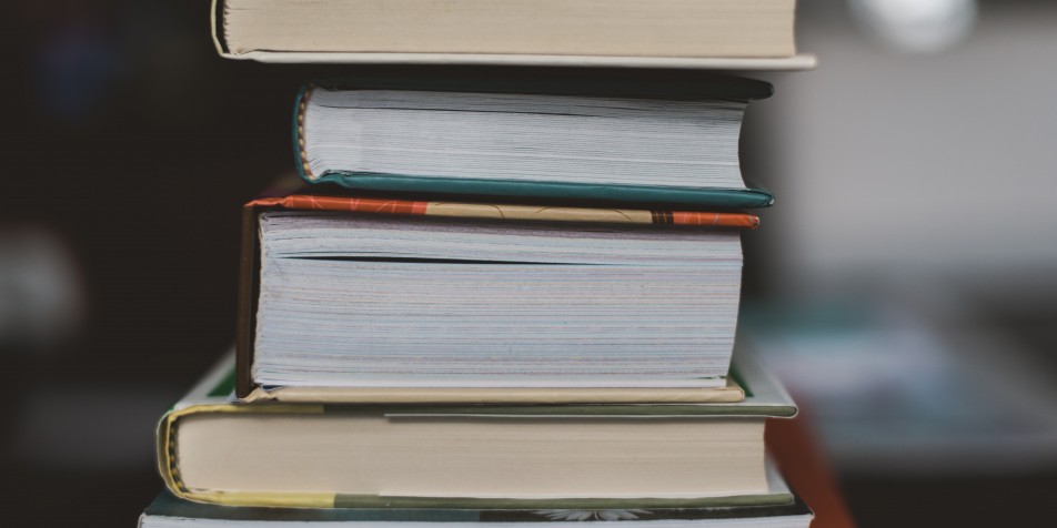 stack of books. 