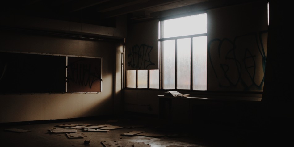 abandoned run down class room 