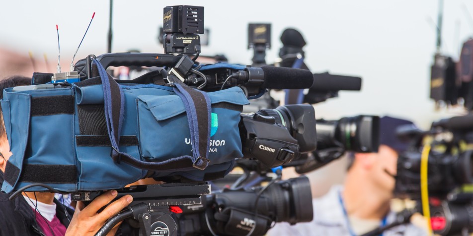 Blue television camera.